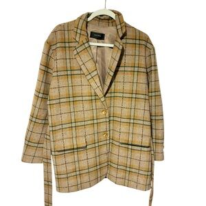 Asm Anna‎ Brown Plaid Belted Button Front Coat Size Medium